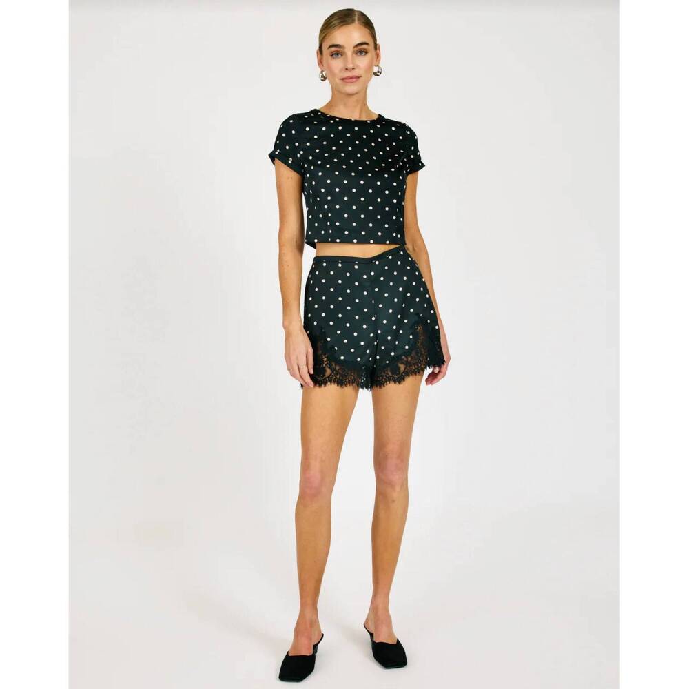 NEW LINE AND DOT sophie polka dot lace trim shorts in black